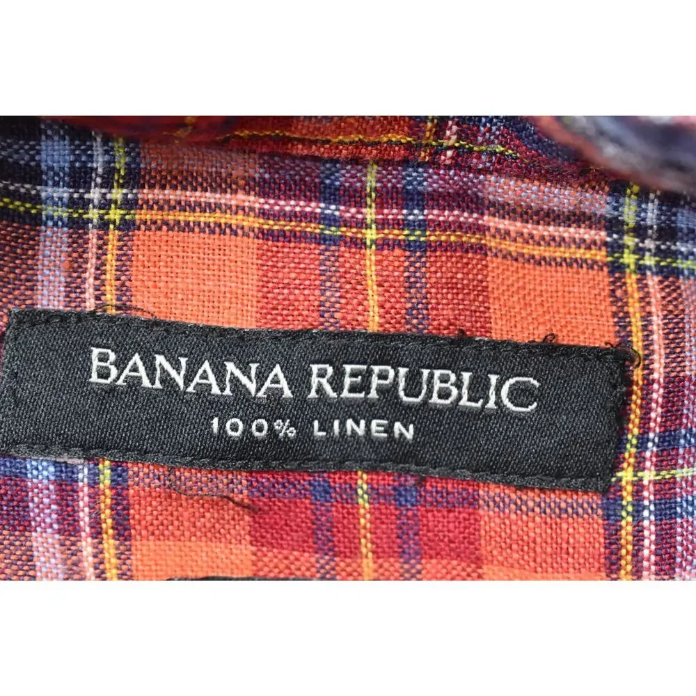 Banana Republic Camden Fit Linen Plaid Shirt Men's Big & Tall Size XXL